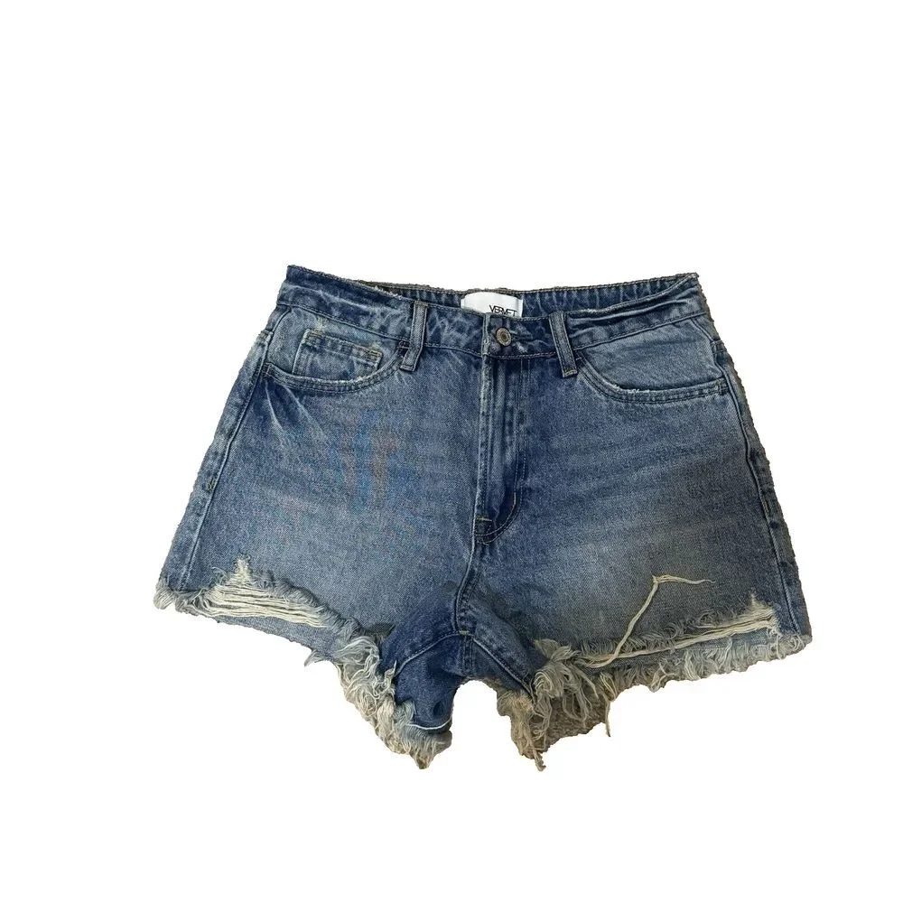 Women's Vervet Cut Off Blue High Rise Cotton‎ Blend Denim Shorts Size Small